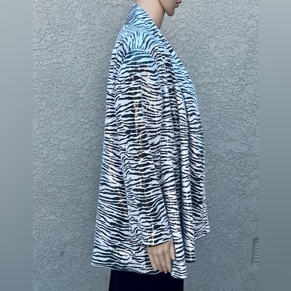 Alberto Makali Open Front Drape Style Sequined Zebra Print Blazer Jacket sz L - Picture 9 of 11